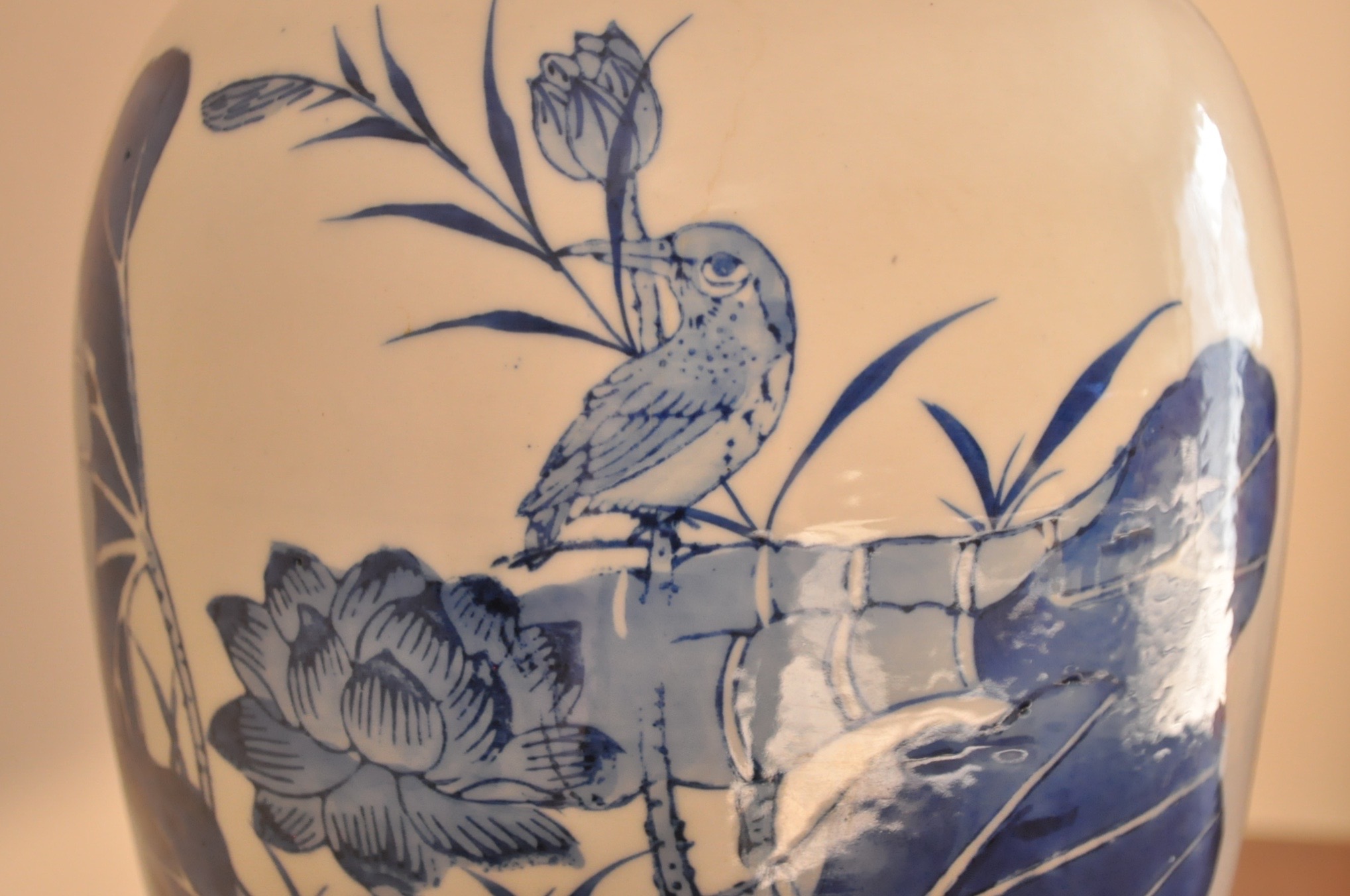 Blue and White Ceramic Urn with Lid