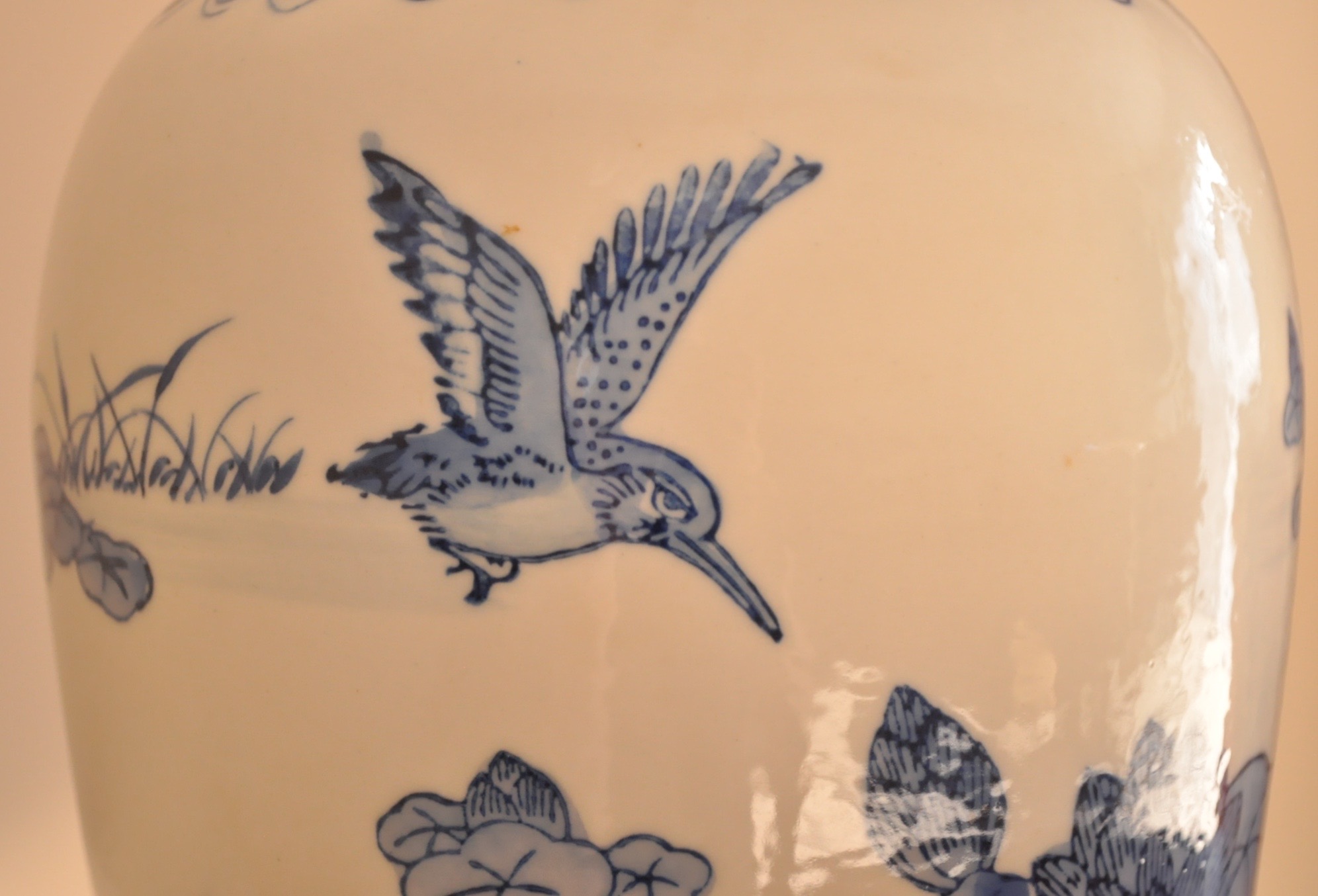 Blue and White Ceramic Urn with Lid