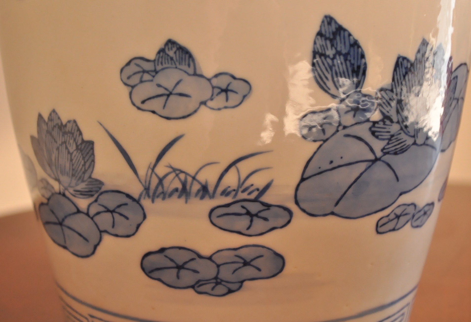 Blue and White Ceramic Urn with Lid