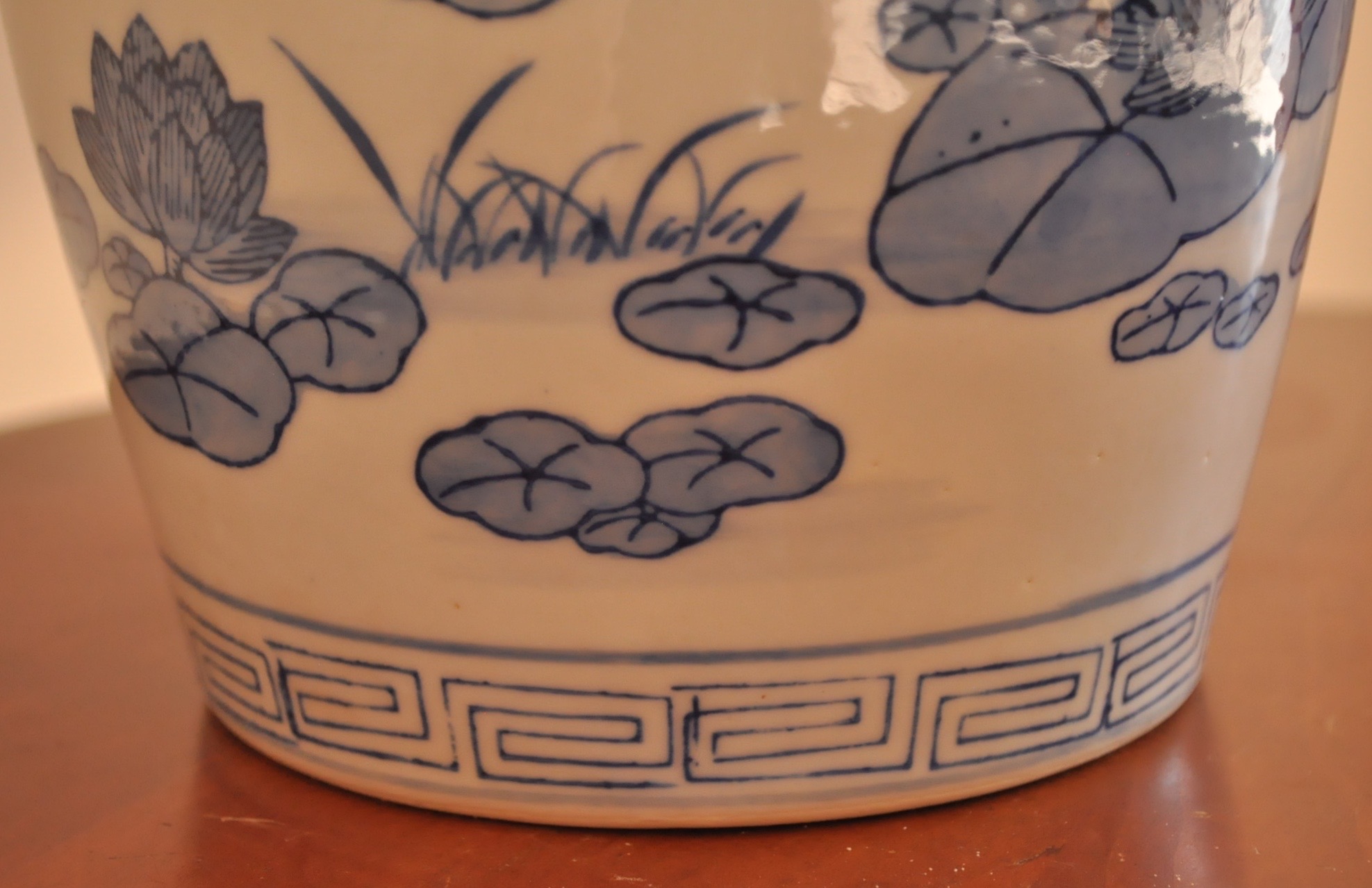 Blue and White Ceramic Urn with Lid