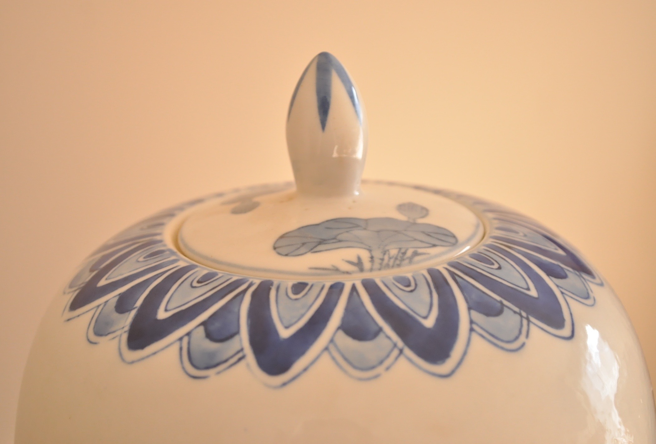 Blue and White Ceramic Urn with Lid