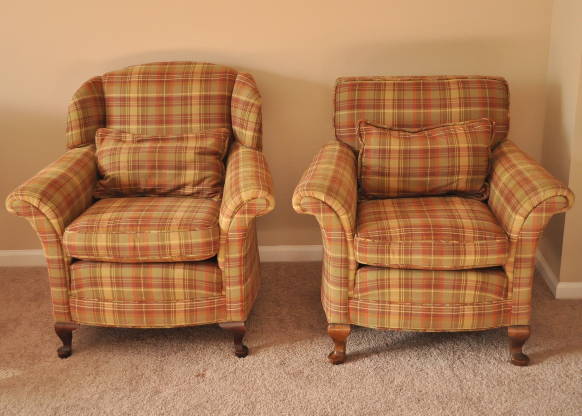 Plaid Upholstered Armchairs