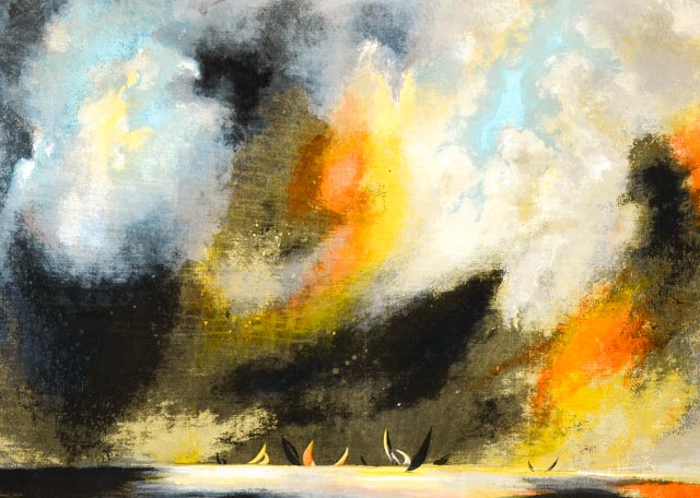 Mid Century Serigraph on Canvas by Dietrich Grunewald