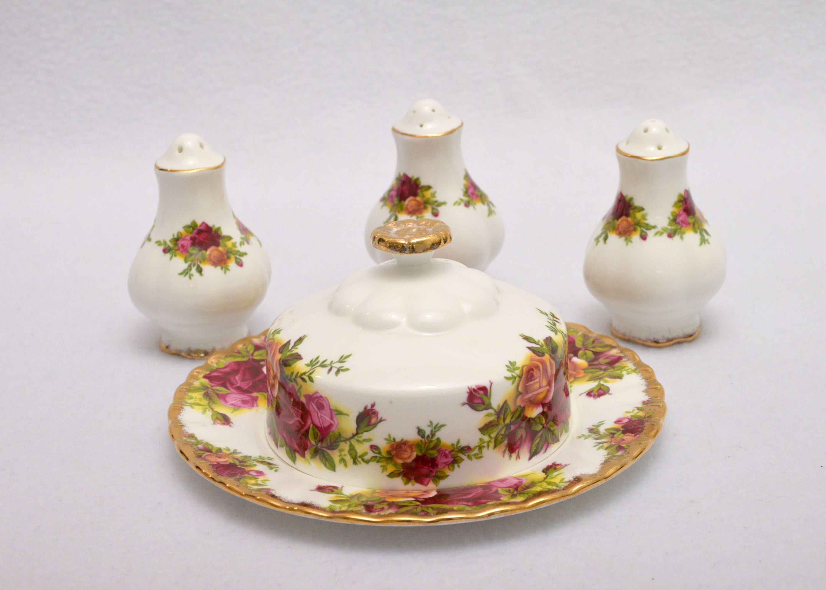 Royal Albert "Old Country Roses" Salt & Pepper and Round Butter