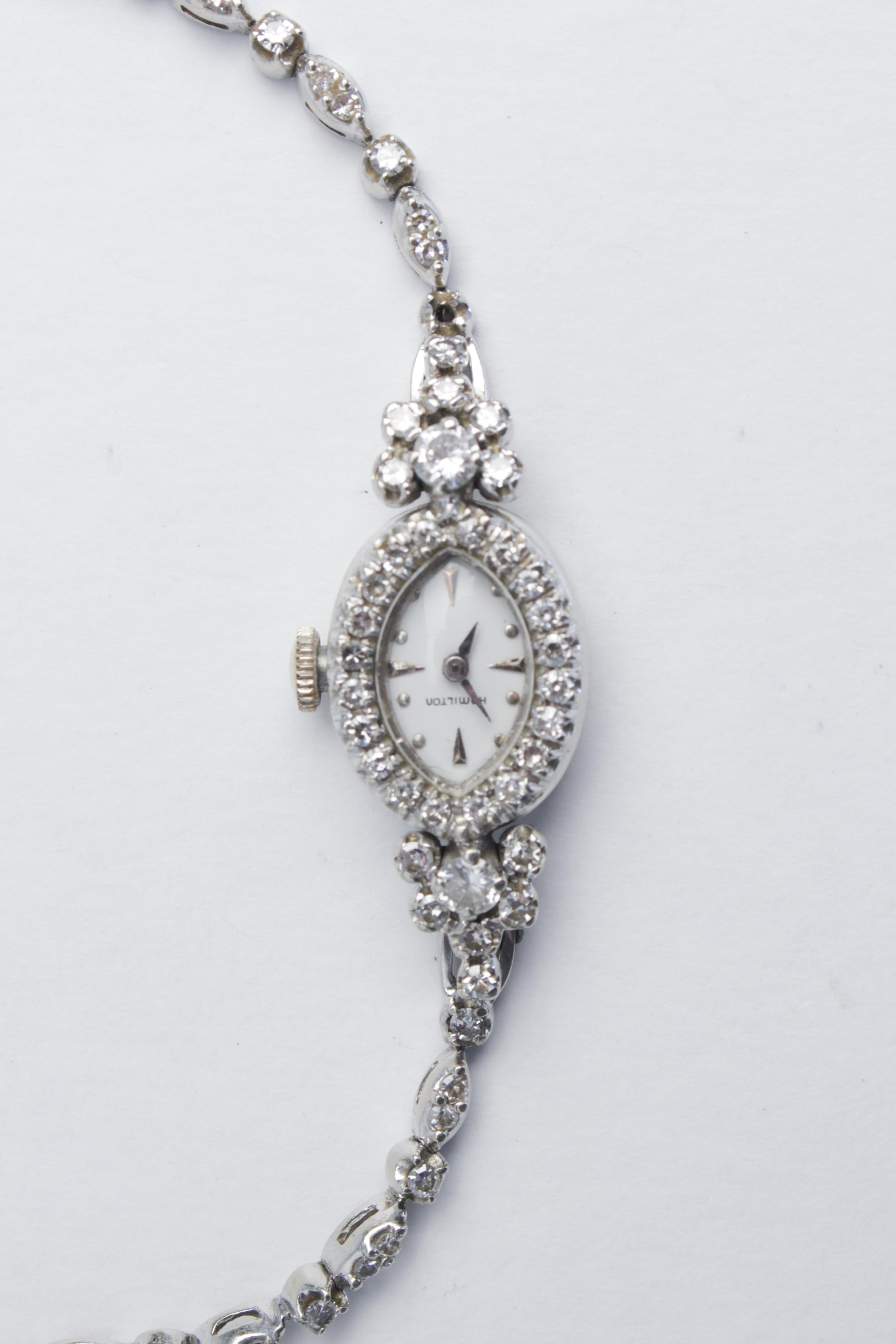 14K White Gold & Diamond Hamilton Watch + Bracelet