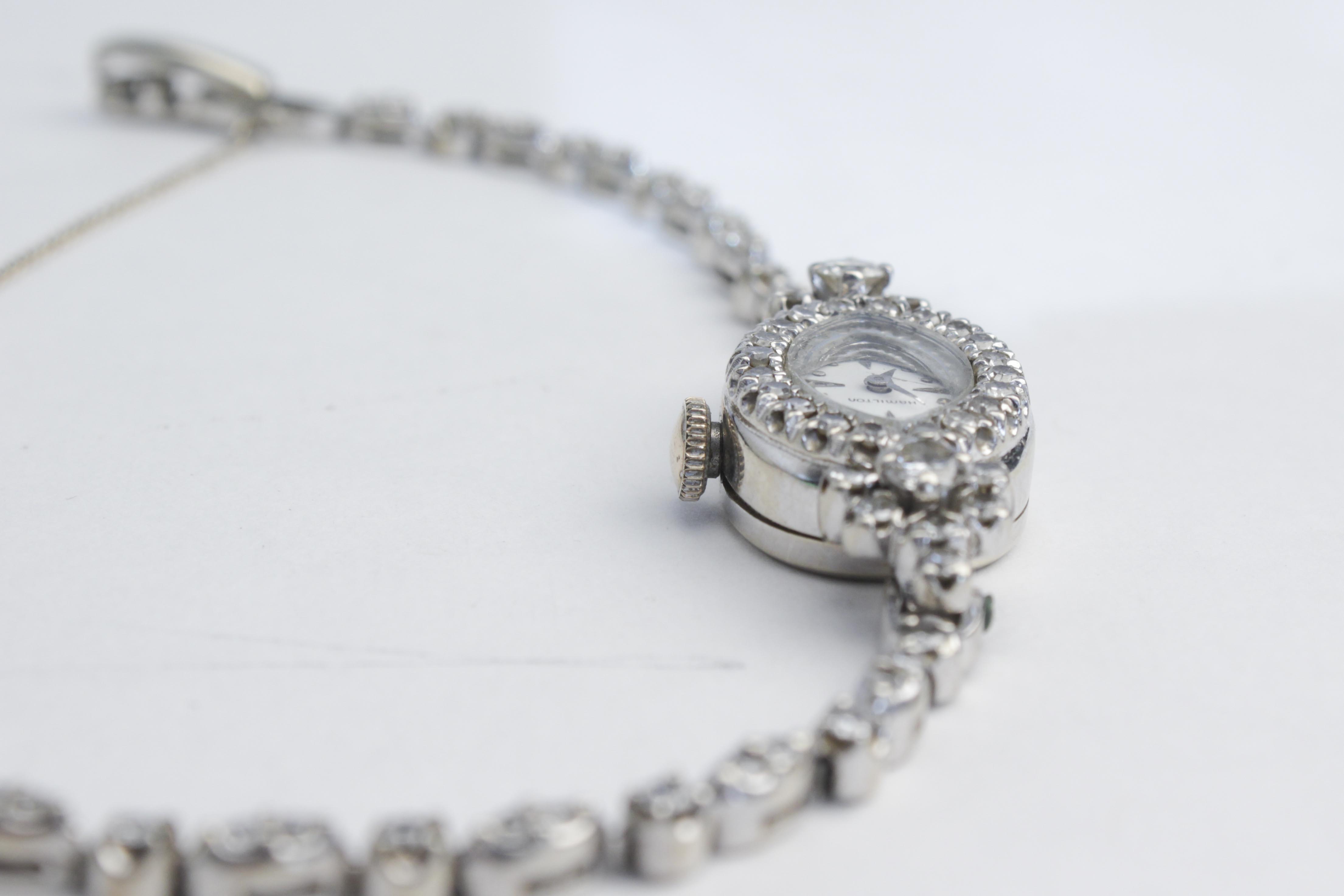 14K White Gold & Diamond Hamilton Watch + Bracelet