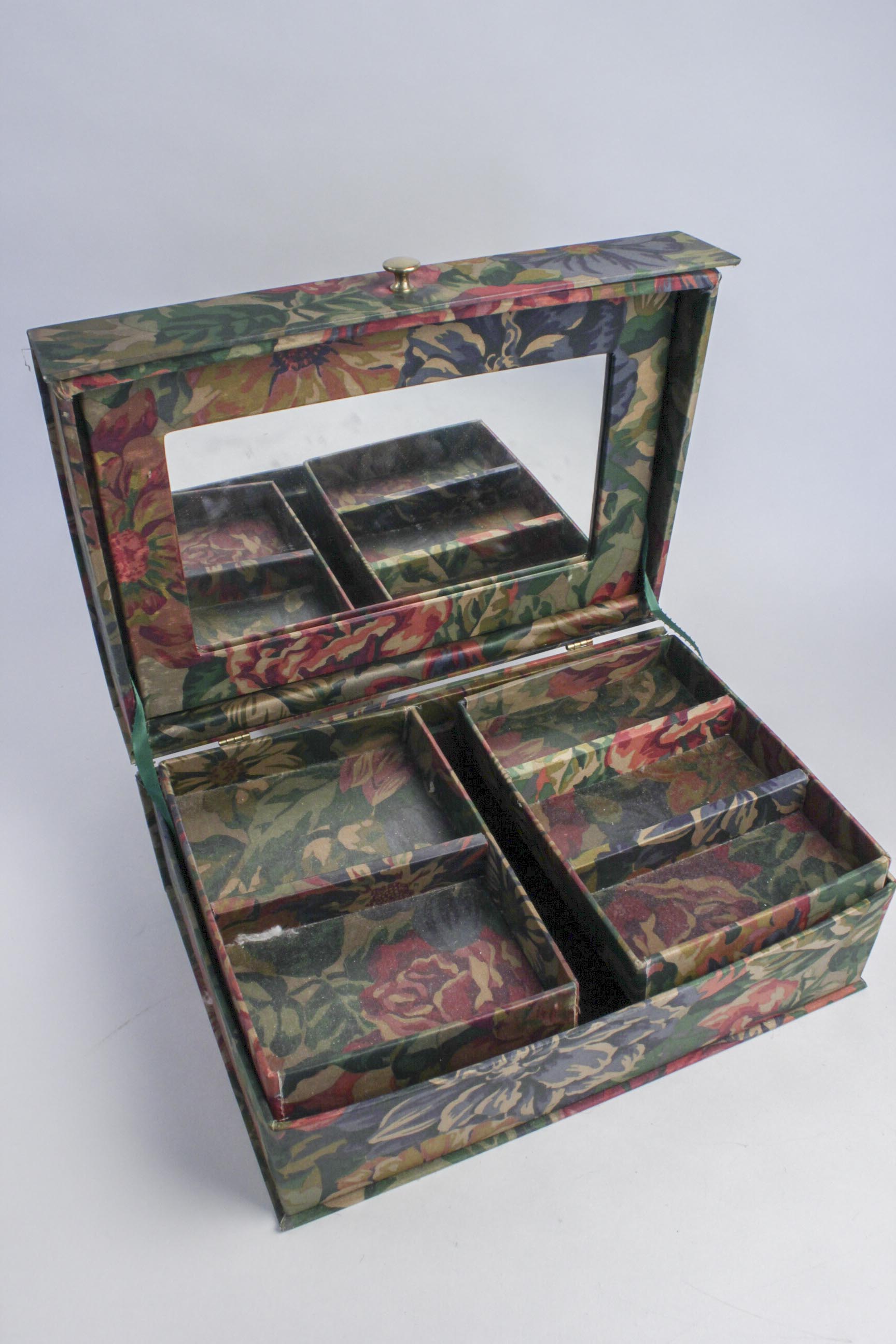 Vintage Floral Jewelry Box and Costume Jewelry