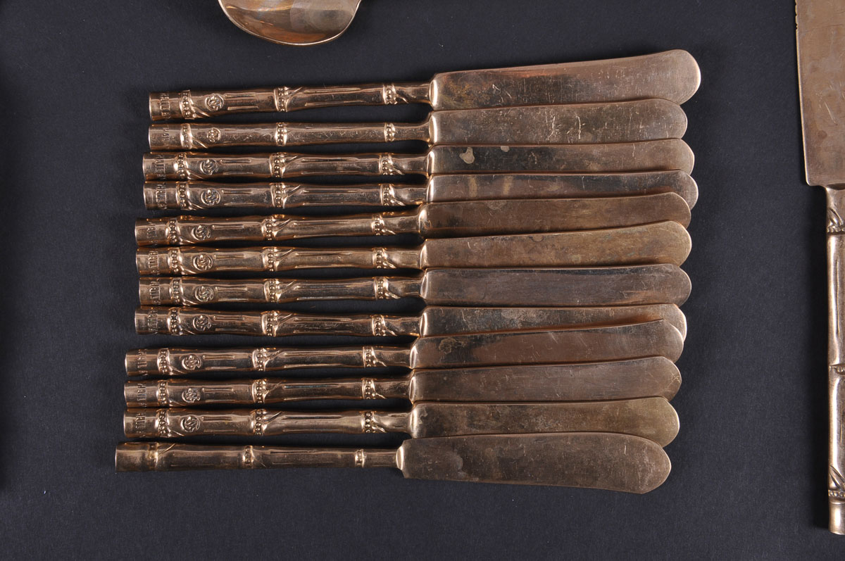 Vintage Bamboo Pattern Nickel Bronze Flatware Set