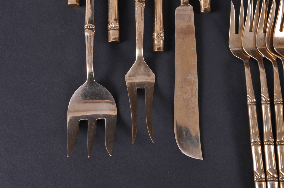 Vintage Bamboo Pattern Nickel Bronze Flatware Set