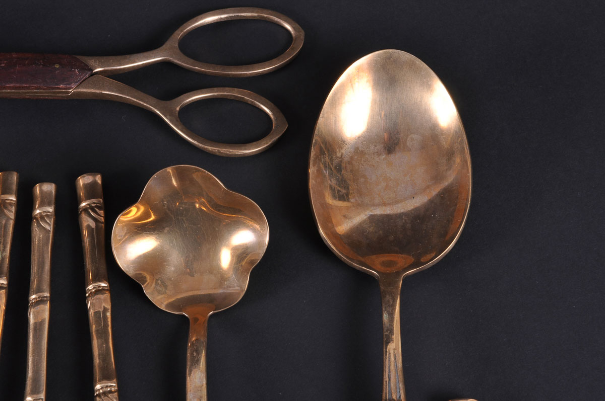 Vintage Bamboo Pattern Nickel Bronze Flatware Set