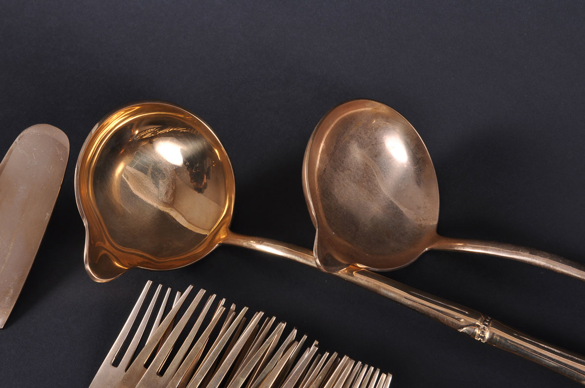 Vintage Bamboo Pattern Nickel Bronze Flatware Set