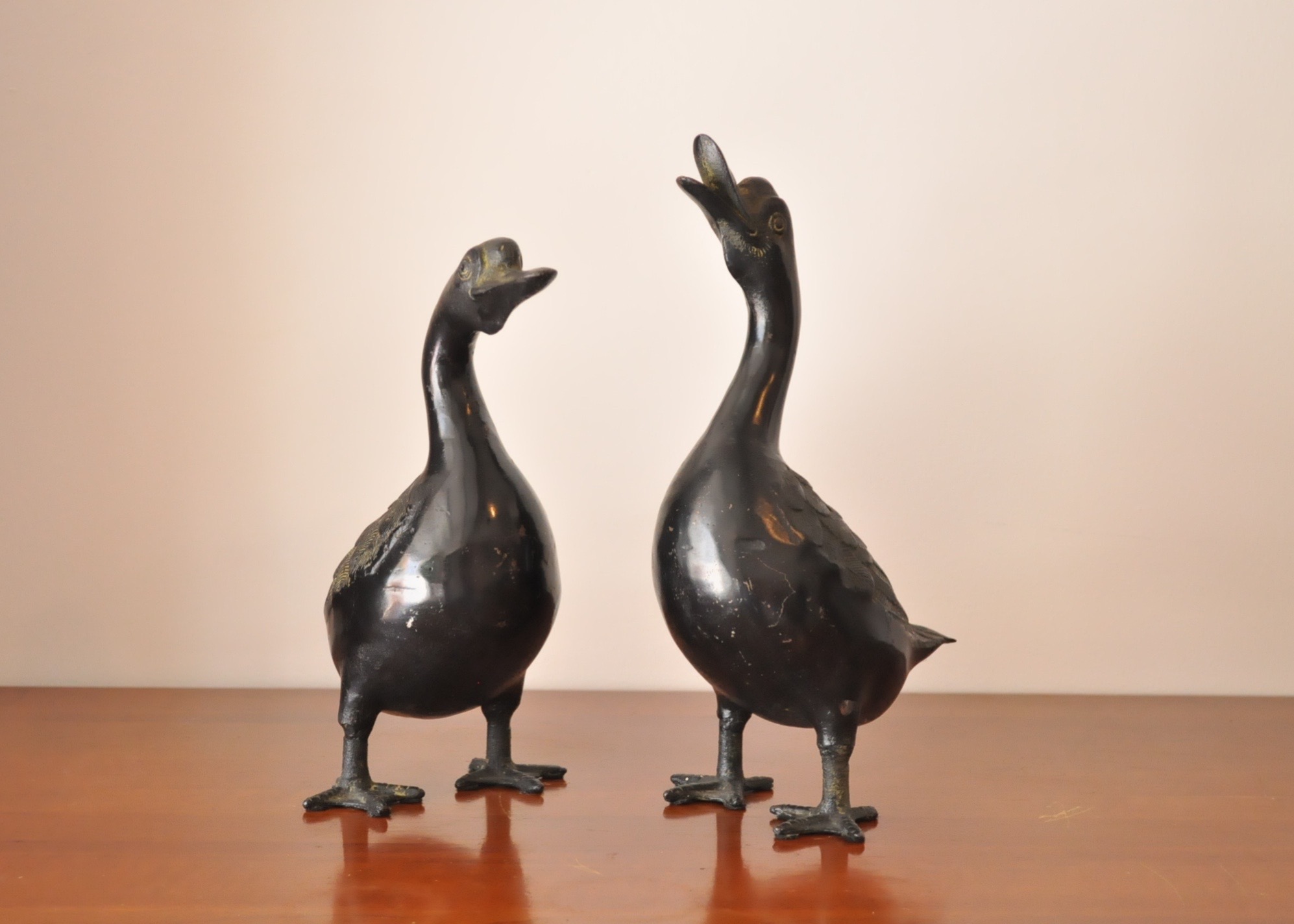 Vintage Cast Iron Verdigris Geese