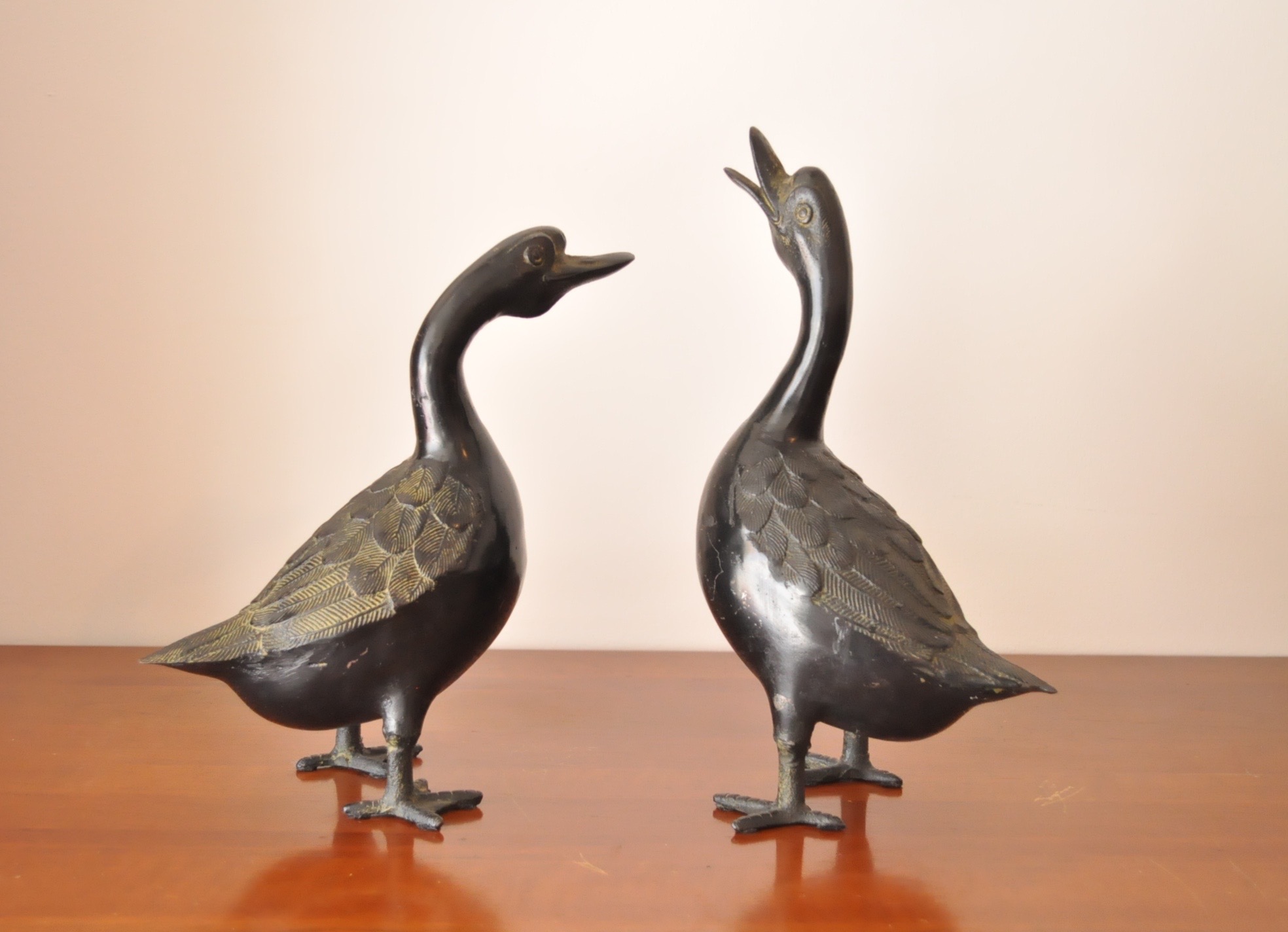Vintage Cast Iron Verdigris Geese