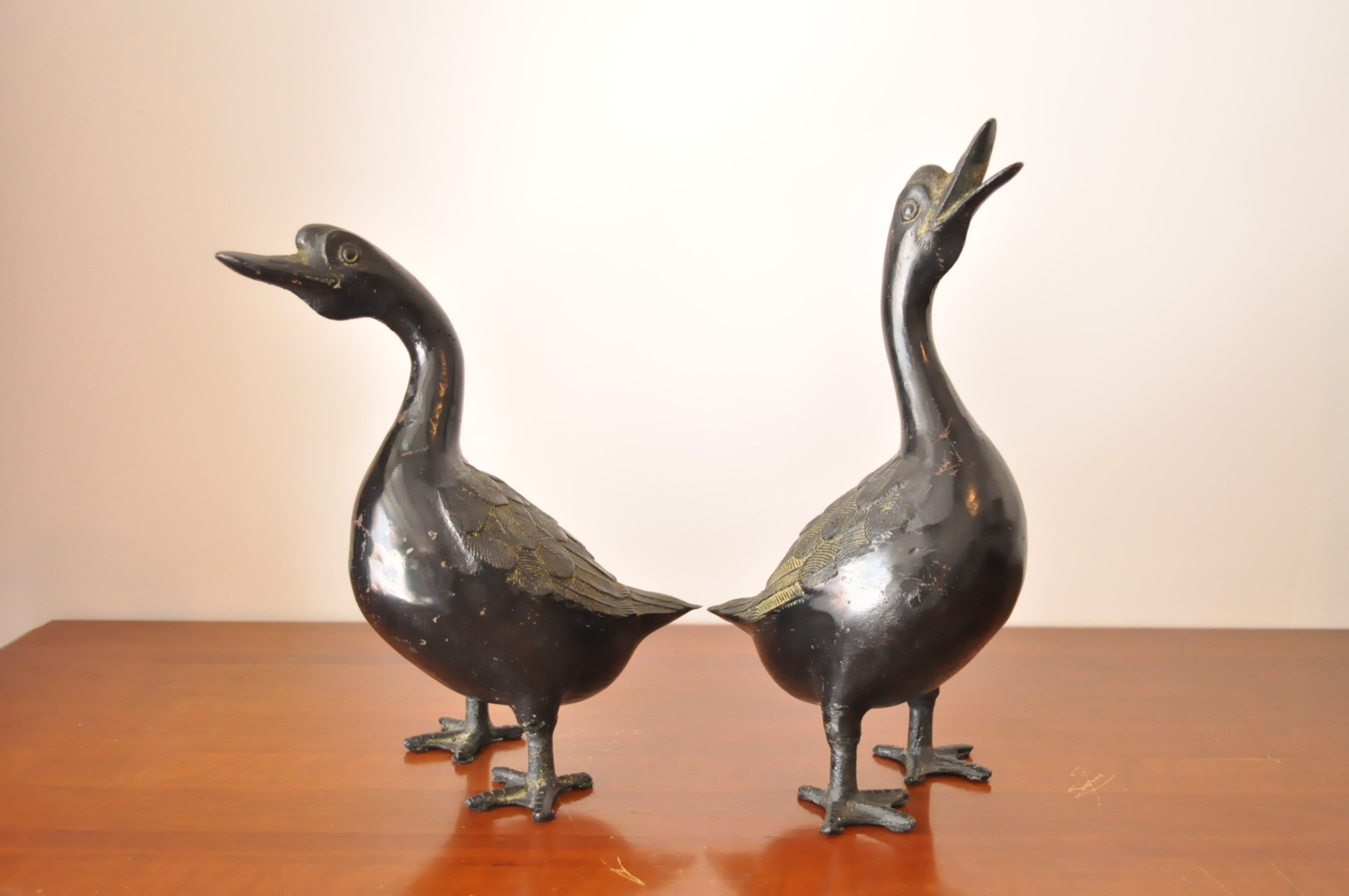 Vintage Cast Iron Verdigris Geese
