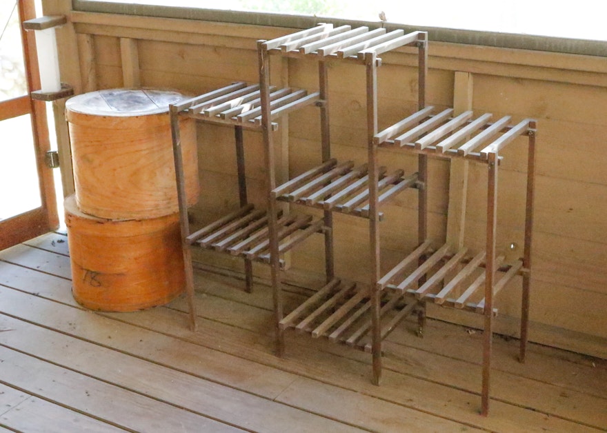 Multi-Tier Plant Stand and Lidded Wood Boxes