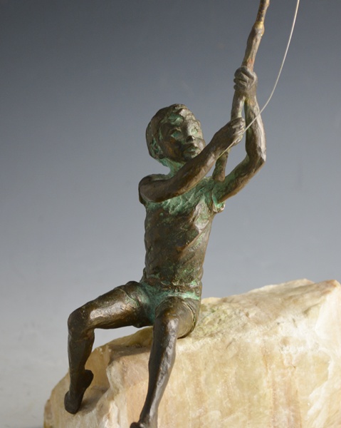 Curtis Jere Bronze Boy Fishing Sculpture