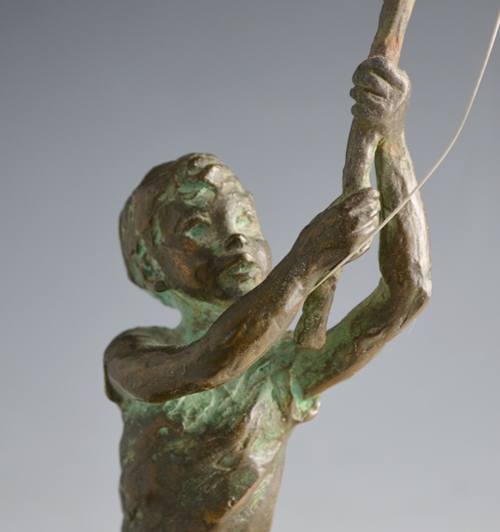 Curtis Jere Bronze Boy Fishing Sculpture
