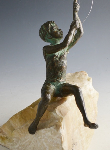 Curtis Jere Bronze Boy Fishing Sculpture