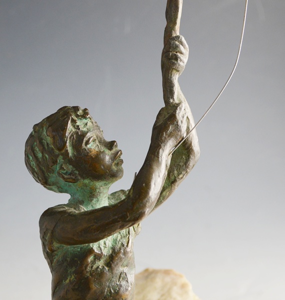 Curtis Jere Bronze Boy Fishing Sculpture