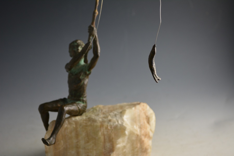 Curtis Jere Bronze Boy Fishing Sculpture