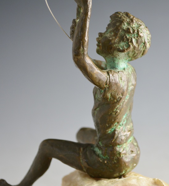 Curtis Jere Bronze Boy Fishing Sculpture
