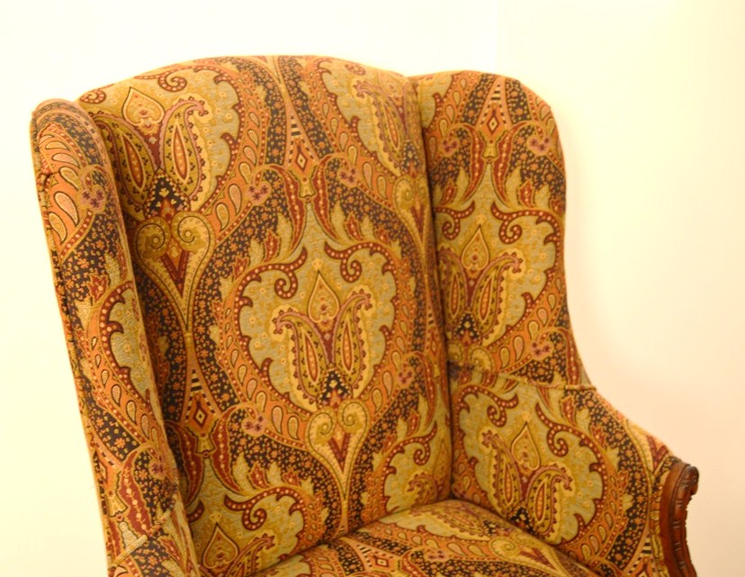 Drexel Heritage "Walter" Wingback Chair in Paisley Tapestry