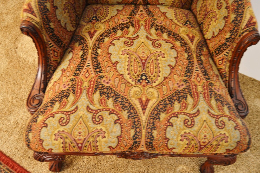Drexel Heritage "Walter" Wingback Chair in Paisley Tapestry