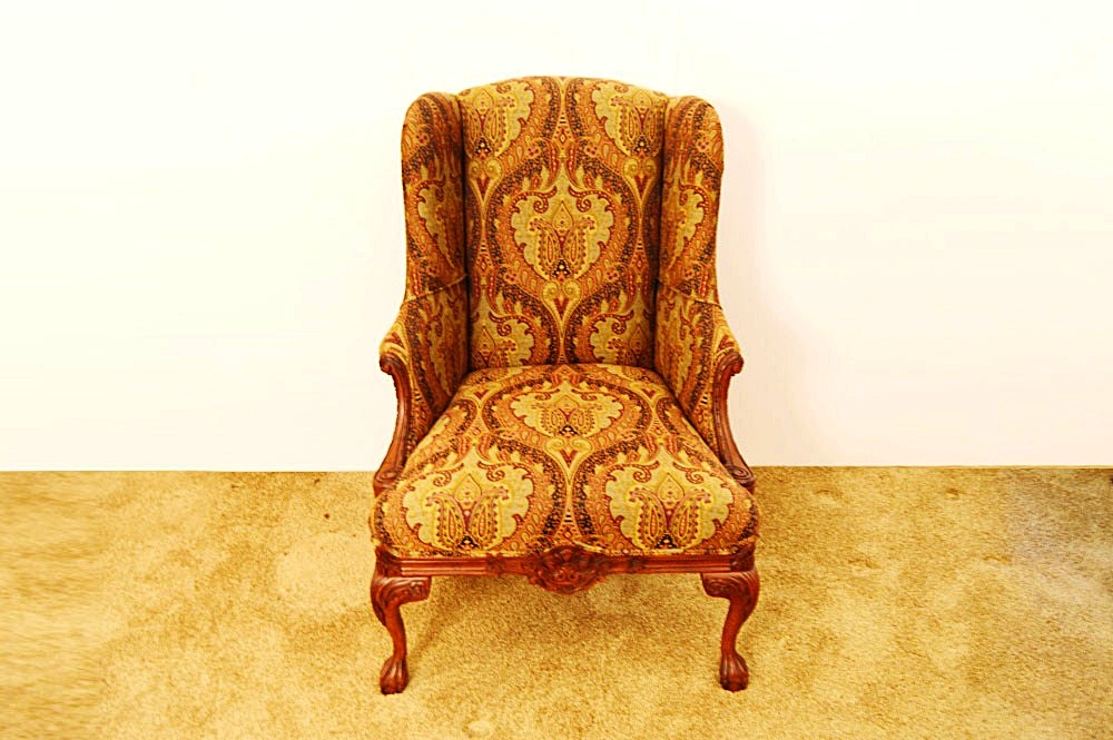 Drexel Heritage "Walter" Wingback Chair in Paisley Tapestry