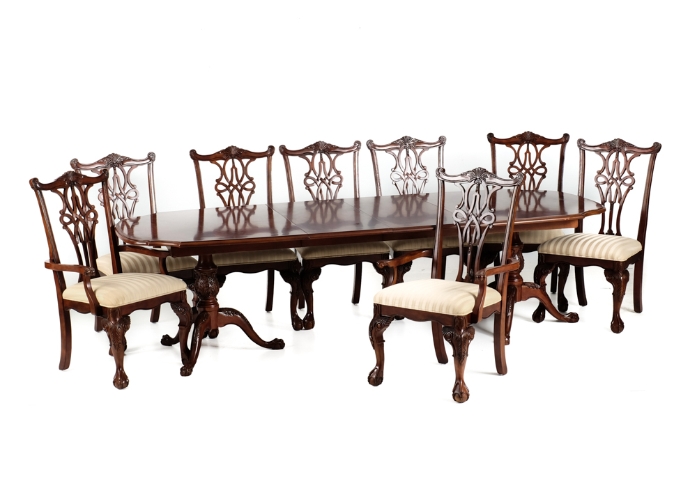 Broyhill Dining Table and Eight Chippendale Style Chairs