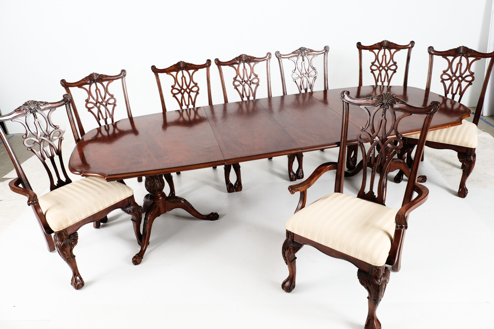 Broyhill Dining Table and Eight Chippendale Style Chairs