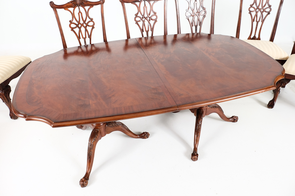 Broyhill Dining Table and Eight Chippendale Style Chairs