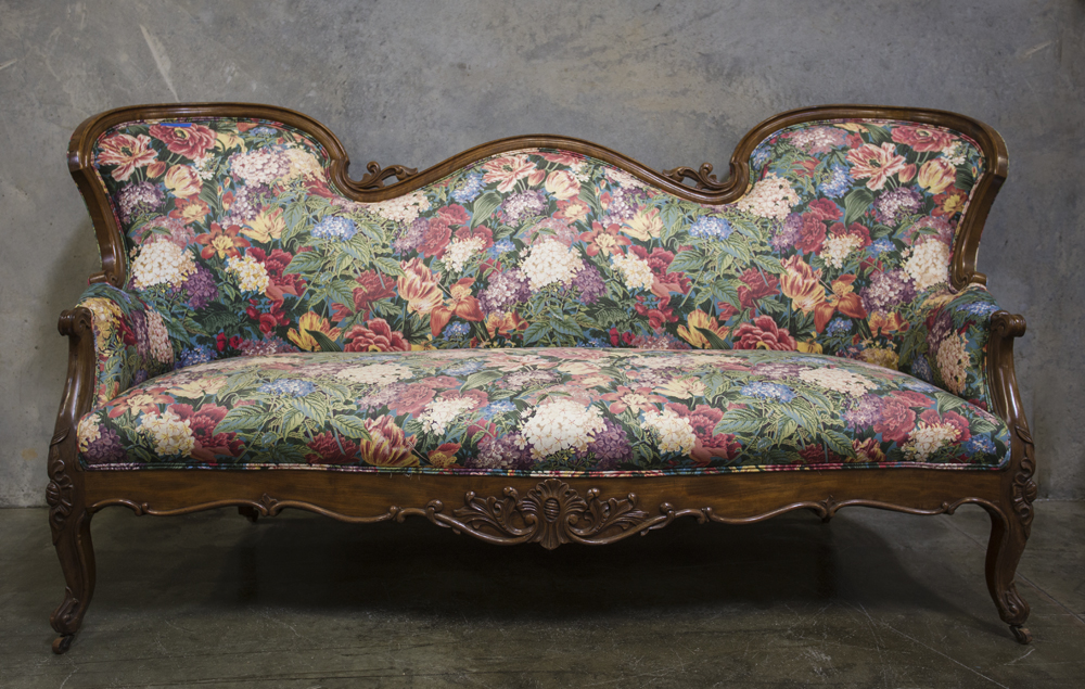 Victorian Sofa with Floral Upholstery