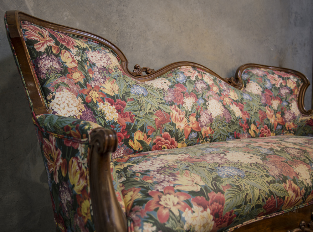 Victorian Sofa with Floral Upholstery