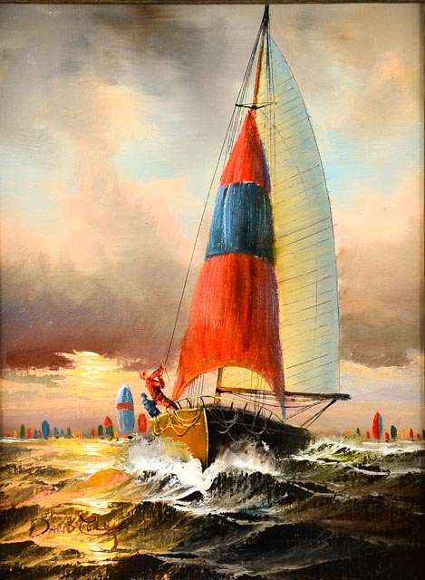 Nautical Oil Painting of Sailboats