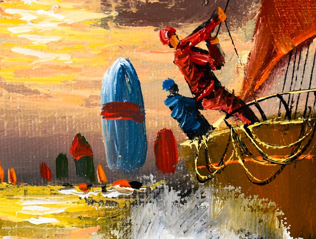 Nautical Oil Painting of Sailboats