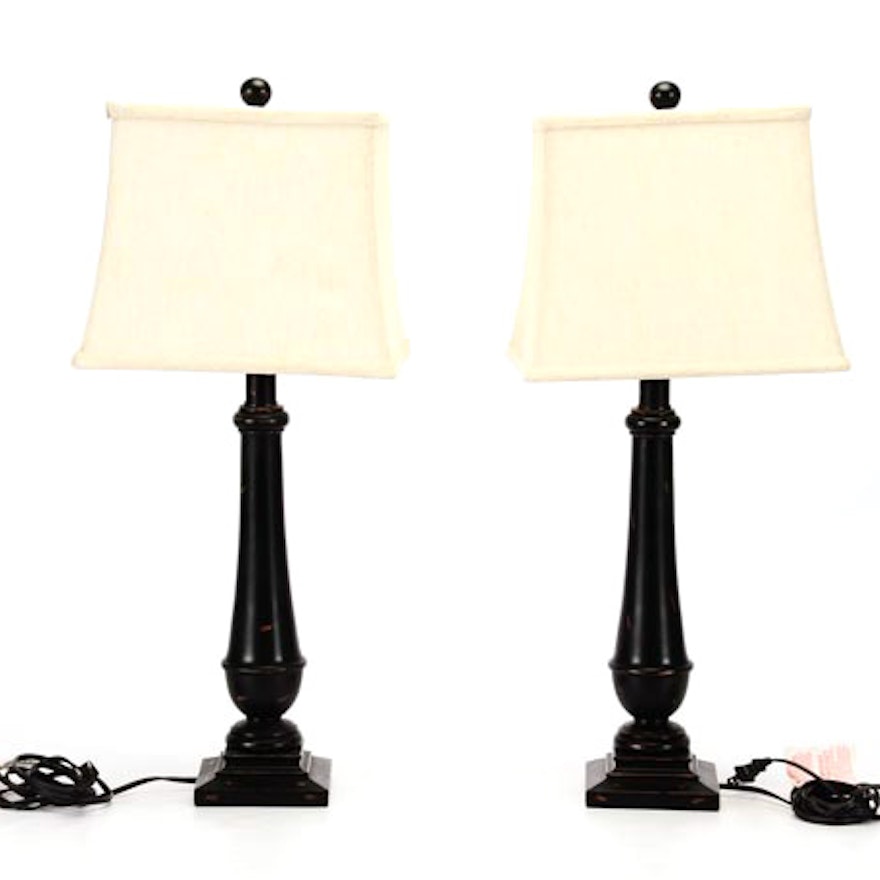 Pair of Black Wood Table Lamps