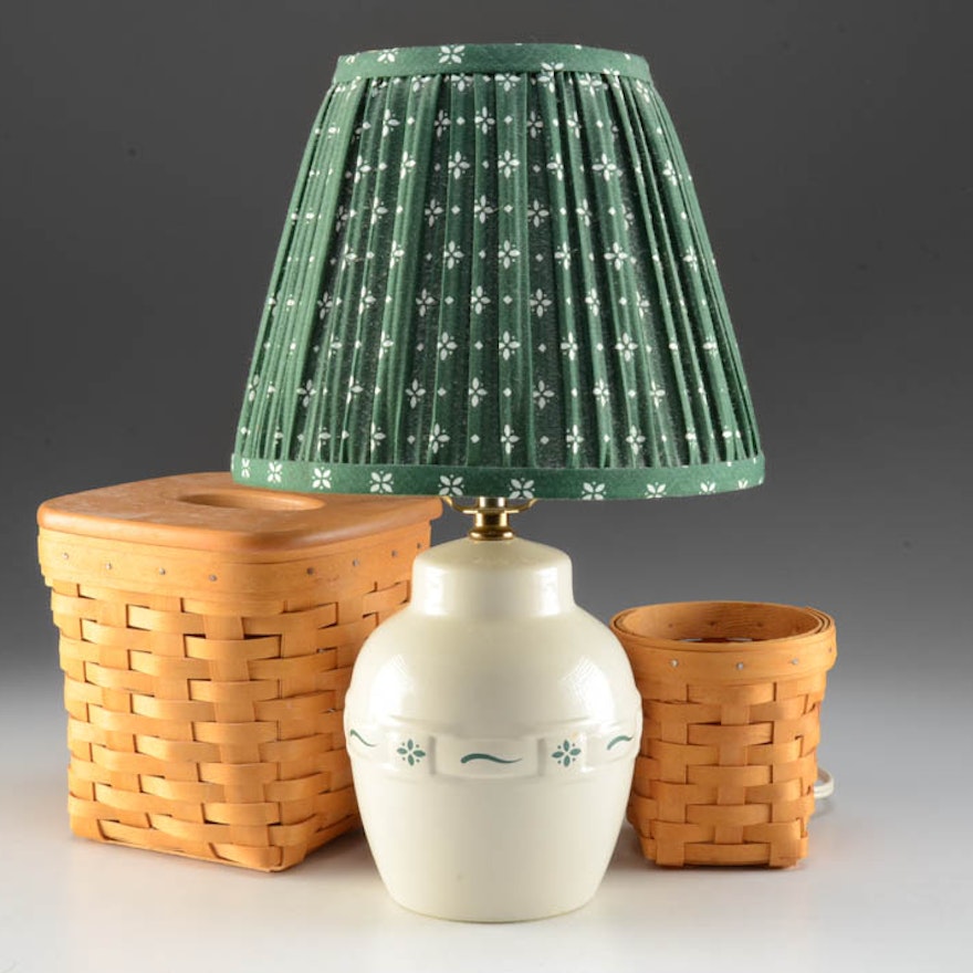 Longaberger Accent Lamp, Tissue Box Holder and Small Basket