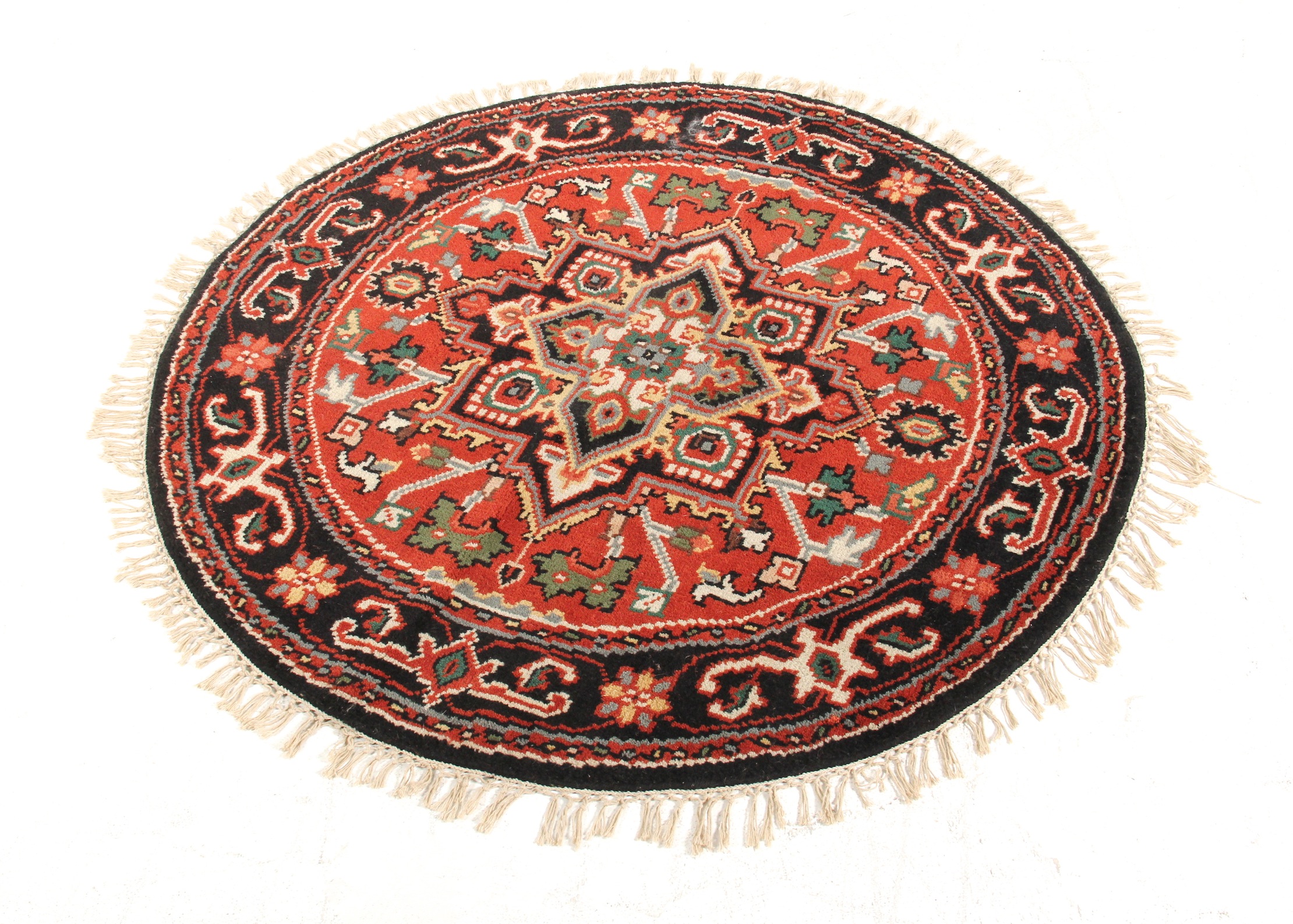 Round Hand Knotted Herati Themed Rug