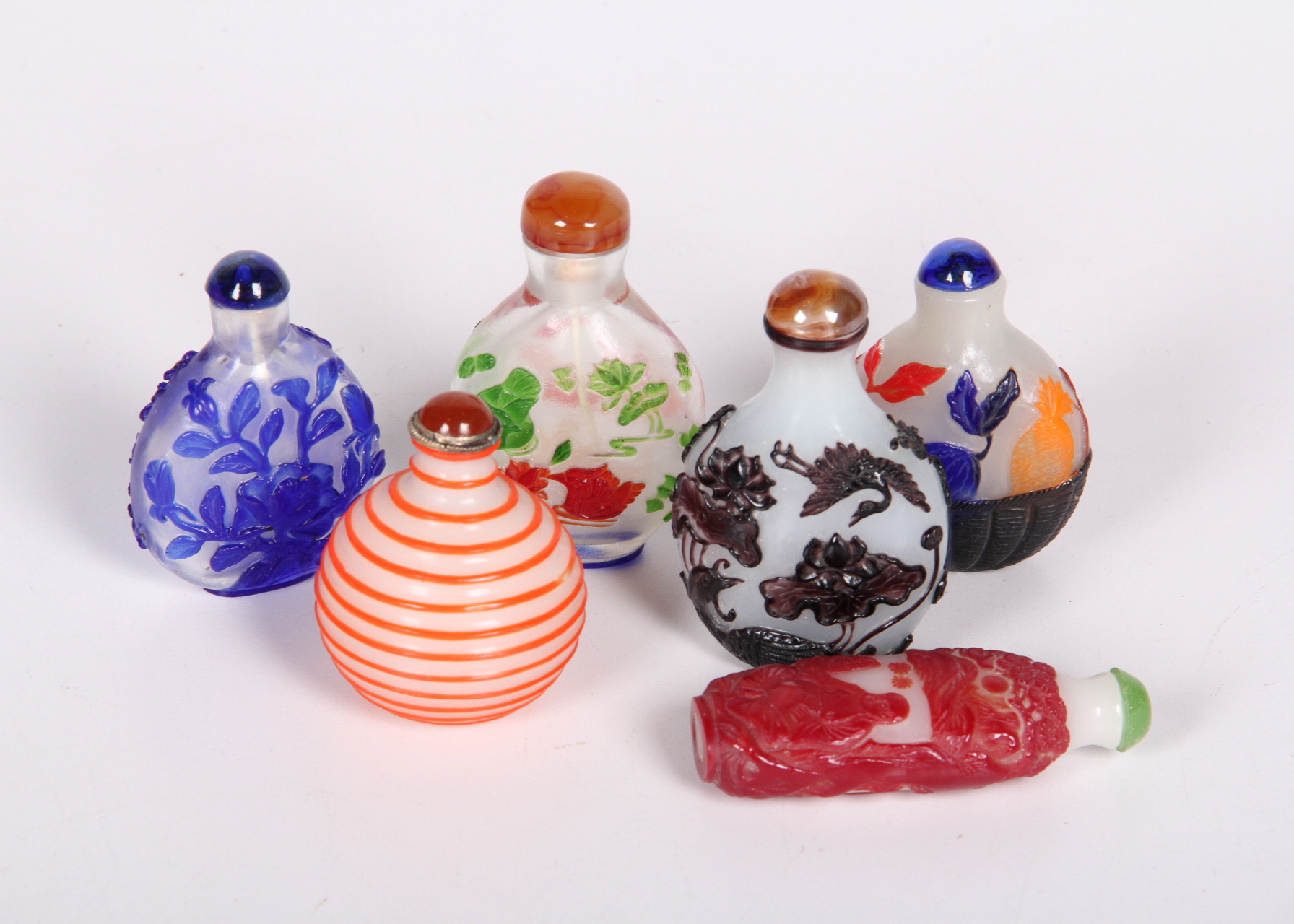 Group of Six Chinese Glass Snuff Bottles