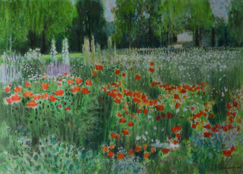 Pierre Poulain "Les Coquelicots" Original Pastel Painting