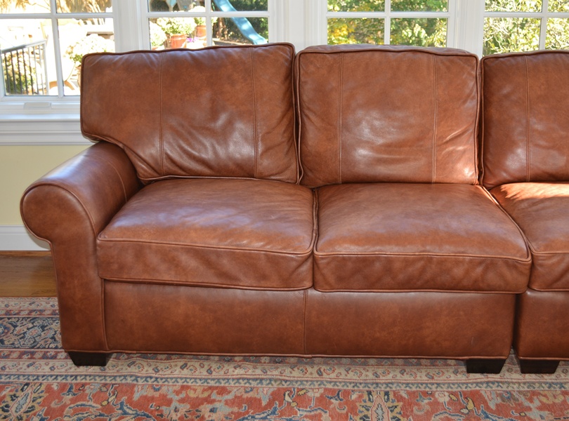 Arhaus Brentwood Tiger Mahogany Leather Sofa
