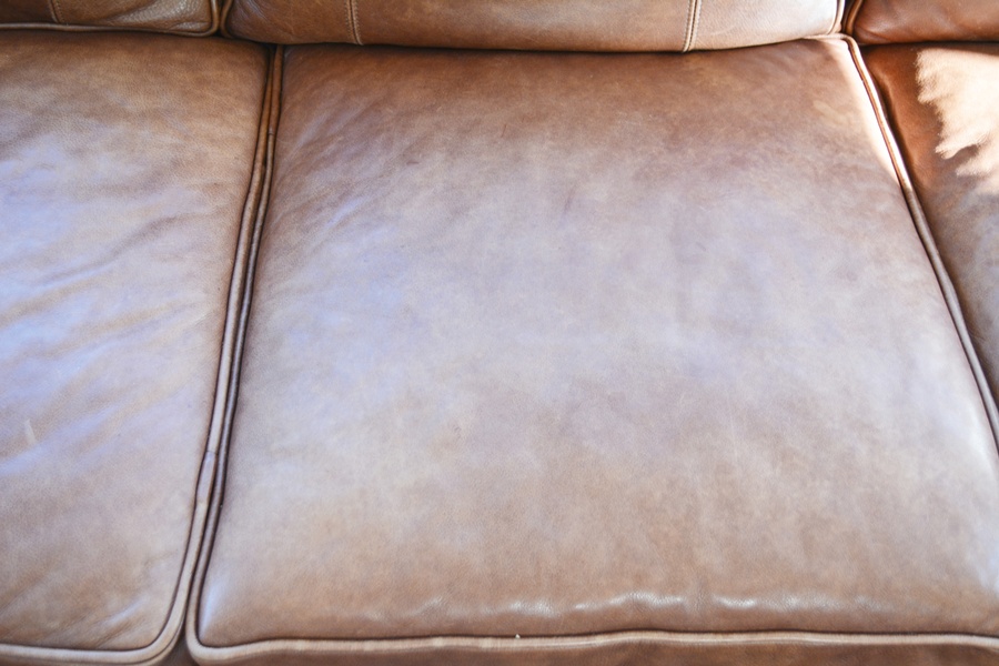 Arhaus Brentwood Tiger Mahogany Leather Sofa