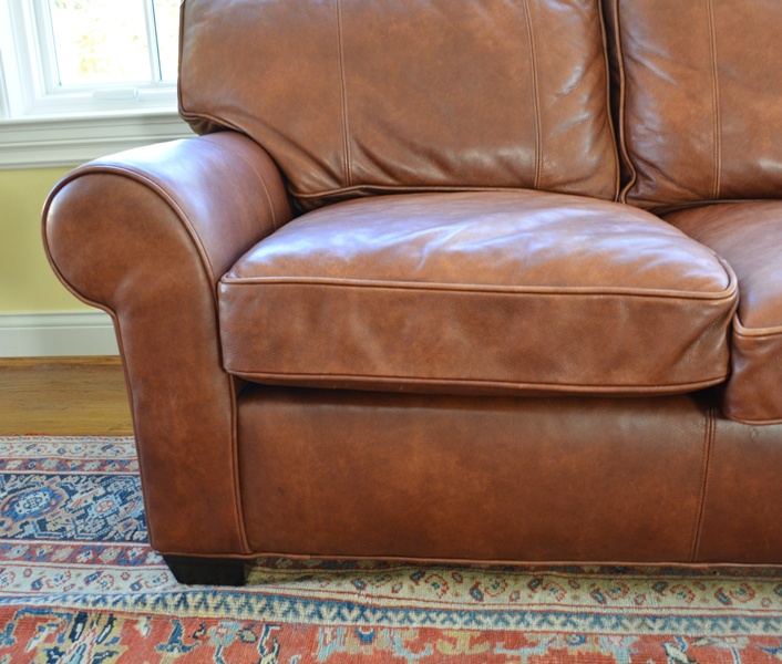 Arhaus Brentwood Tiger Mahogany Leather Sofa