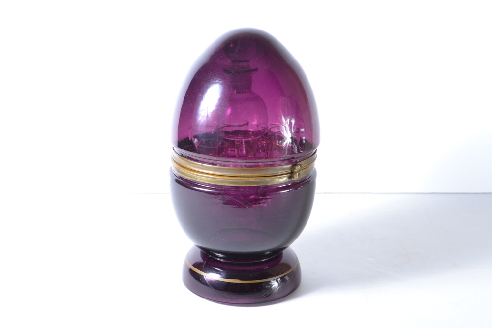 Antique Czech Style Egg Shaped Decanter Set