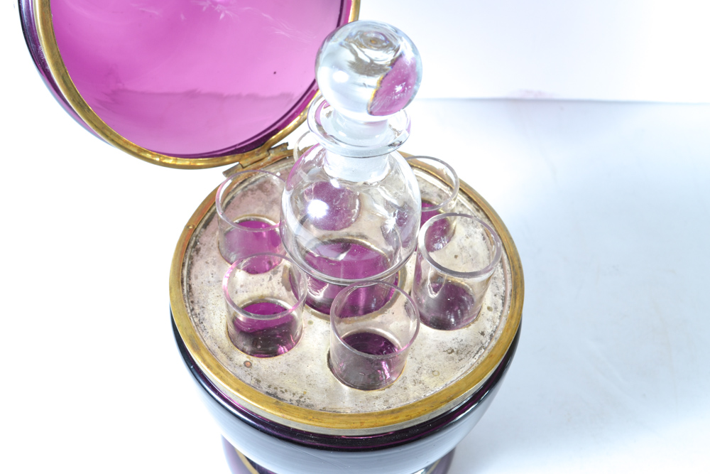 Antique Czech Style Egg Shaped Decanter Set