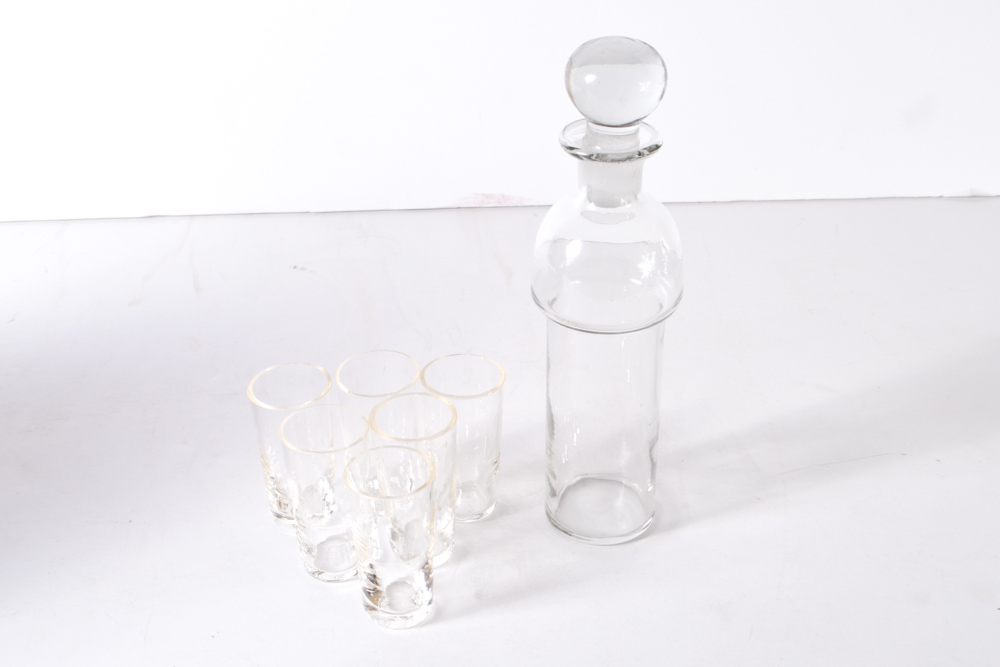 Antique Czech Style Egg Shaped Decanter Set