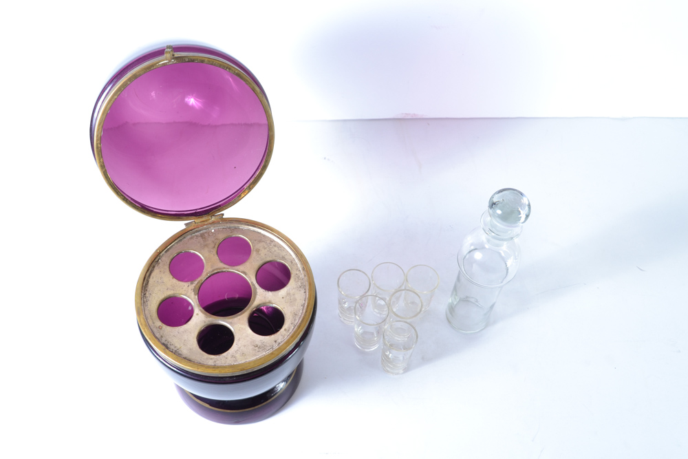 Antique Czech Style Egg Shaped Decanter Set