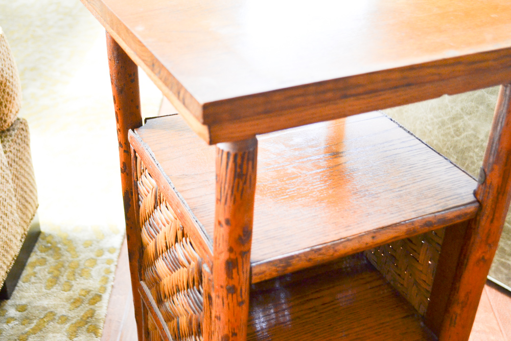 Old Hickory Furniture Magazine Stand with Marble Slab