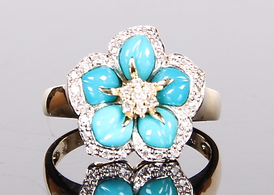 14K Gold Turquoise and Diamond Ring