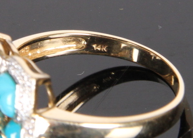 14K Gold Turquoise and Diamond Ring